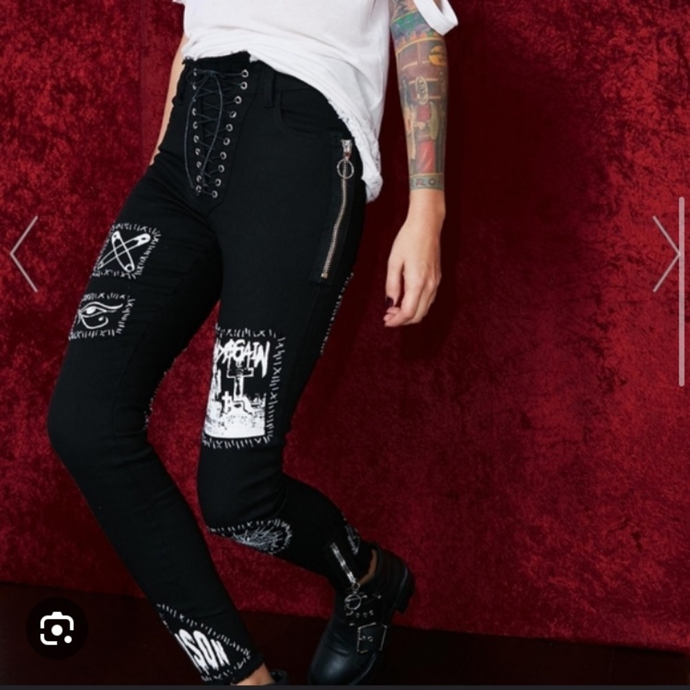 Current Mood Stitch B*tch Lace-Up Patch Jeans